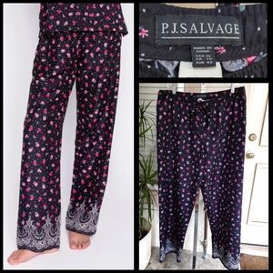 XL women P.J. SALVAGE satin drawstring lounge sleep pajama pants black roses